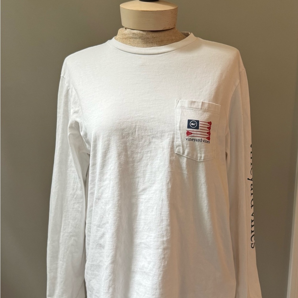 Vineyard Vines Youth White Long Sleeve Lacrosse Tee with Logo